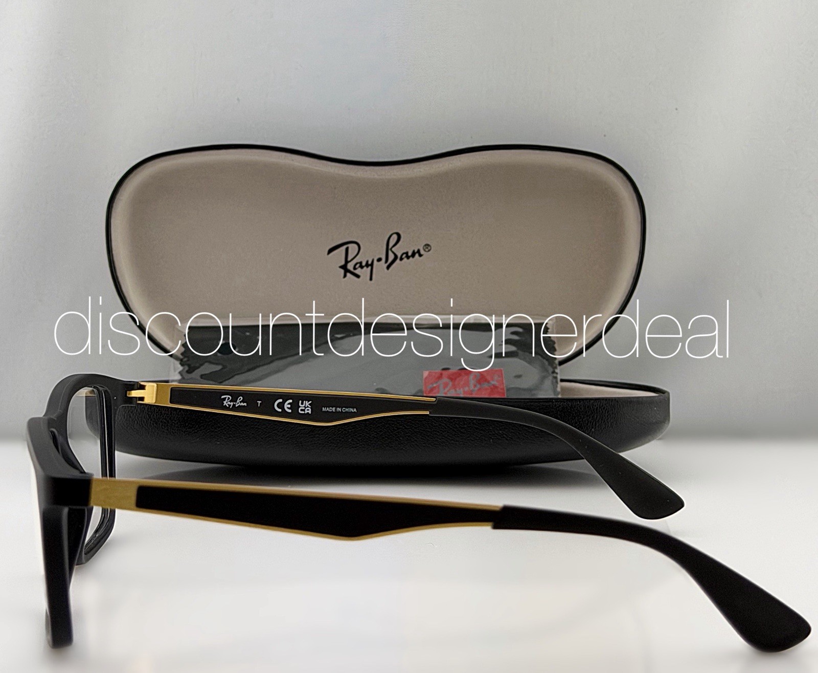 Ray-Ban Rectangular RB7056 5644 Eyeglasses Black Matte Gold Frame Clear 55mm