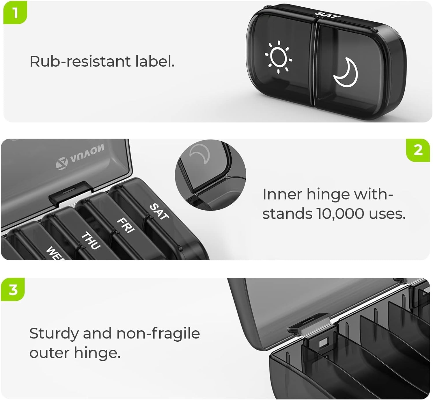 Portable XL Pill Organizer – 2 Times a Day with Privacy Protection in Black