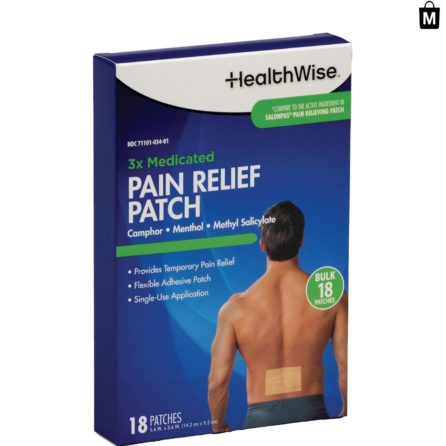 Topical Analgesic Patches – 18 Count for Temporary Relief of Aches & Pains