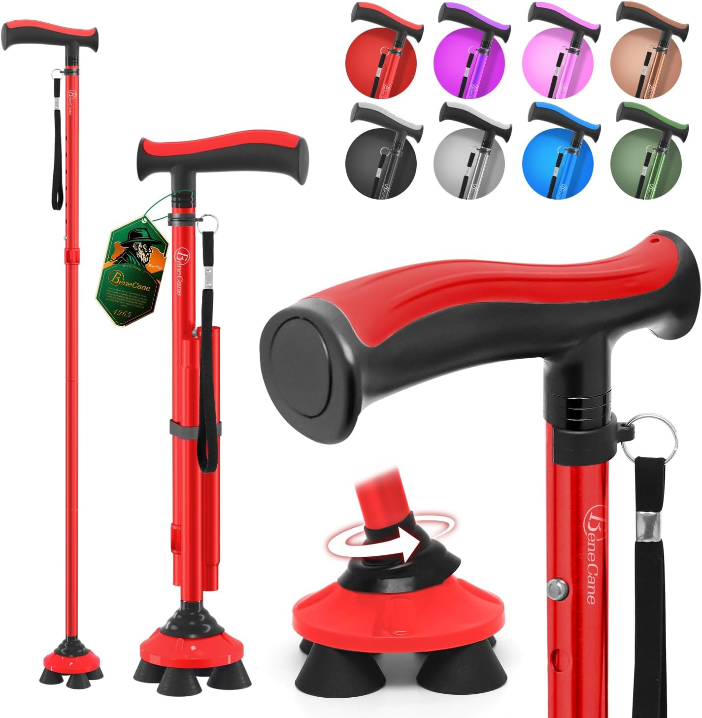 Walking Cane for Men & Women Walking Stick for Seniors Folding Canes Quad Cane A