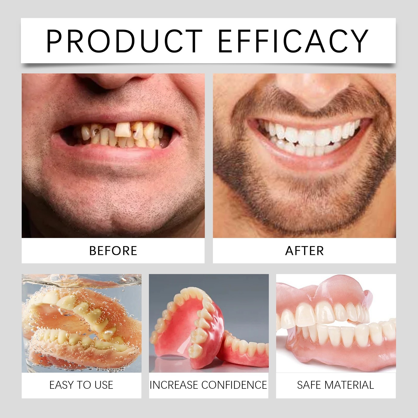 Denture Set with Upper and Lower Denture False Teeth Full