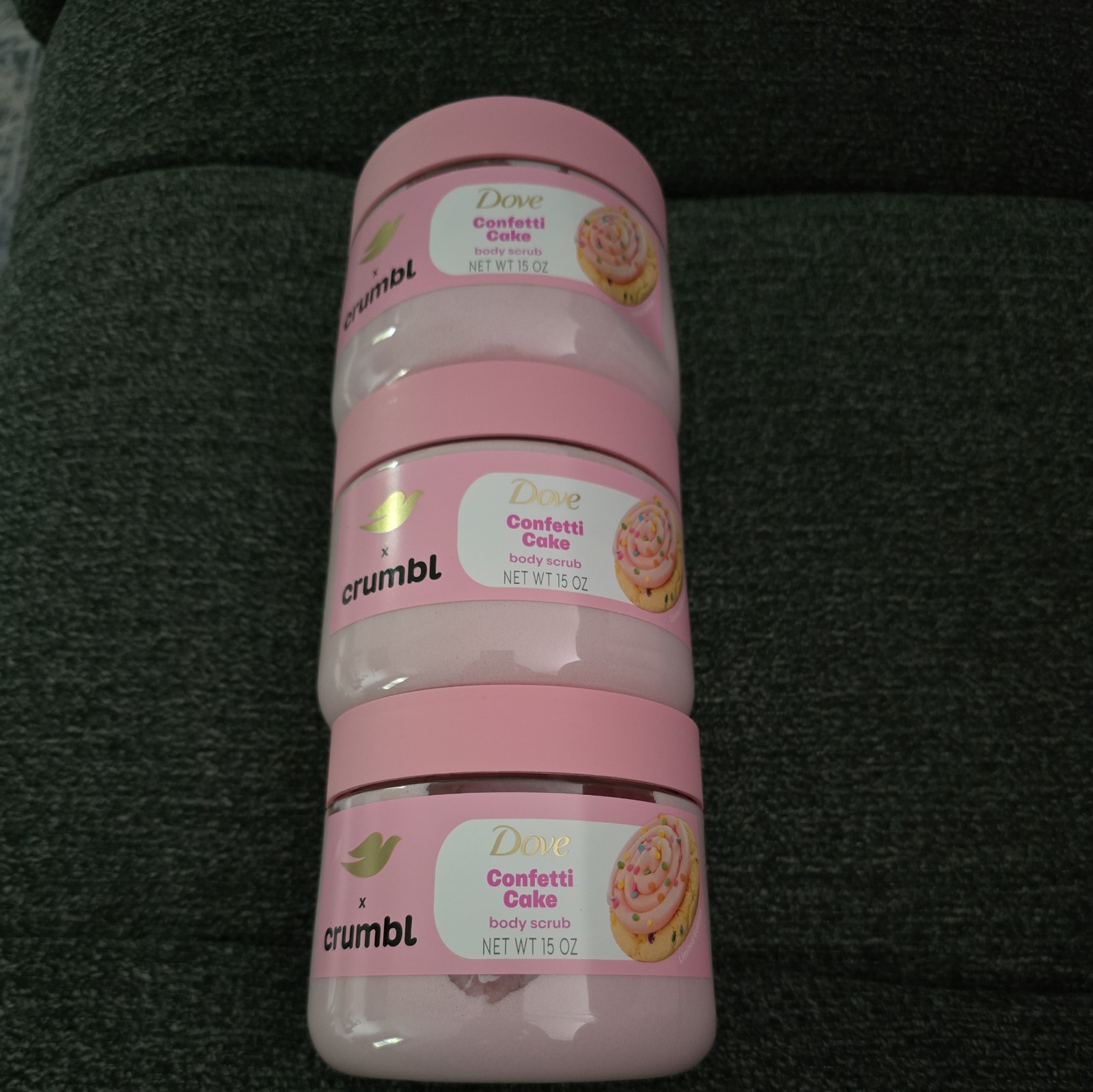 3 Dove X Crumbl Confetti Cake body scrub 15 oz jar New (K77)