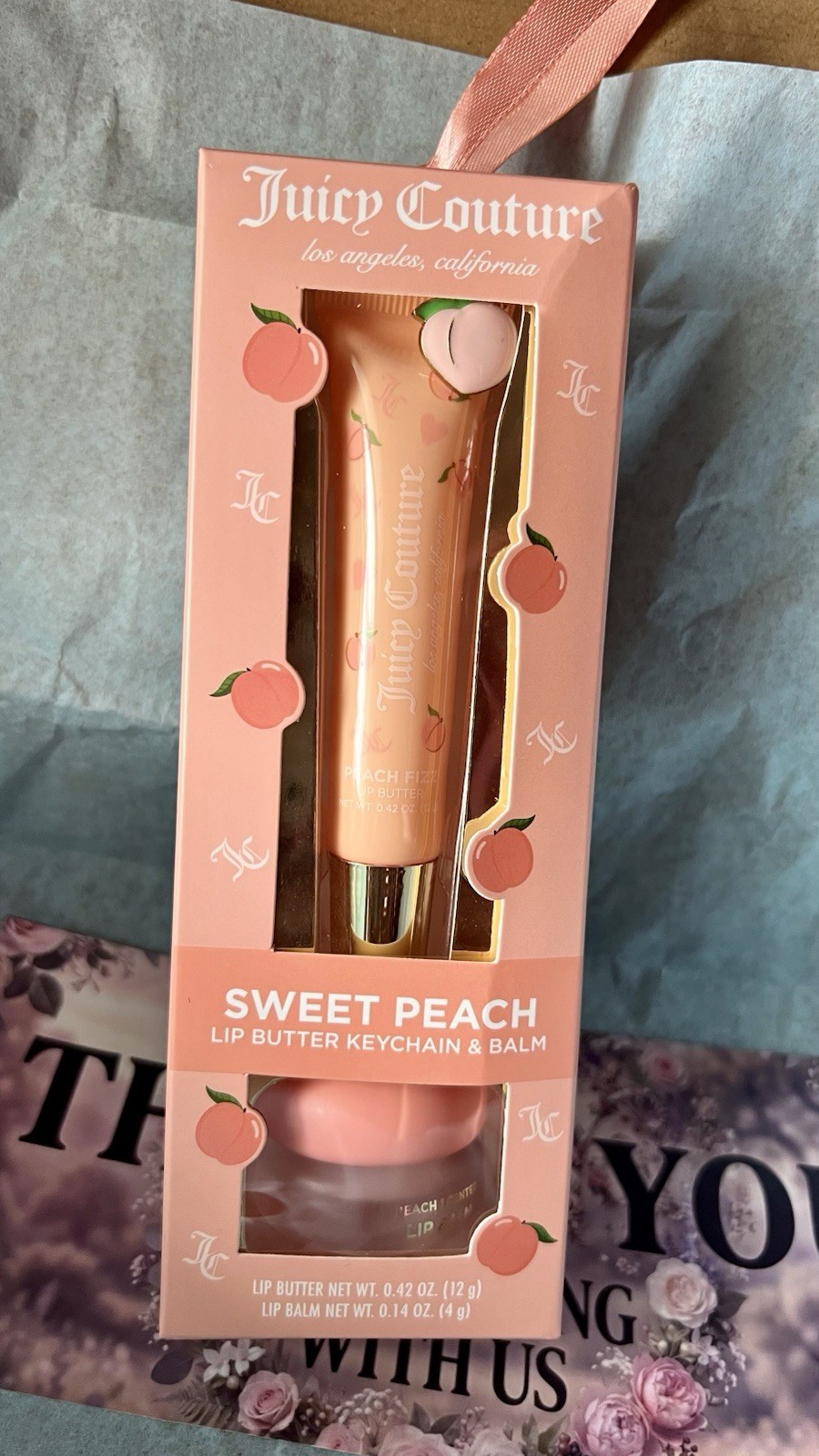 Juicy Couture Sweet Peach Lip Butter & Balm Set Keychain SPF 2 0.42/0.14 oz