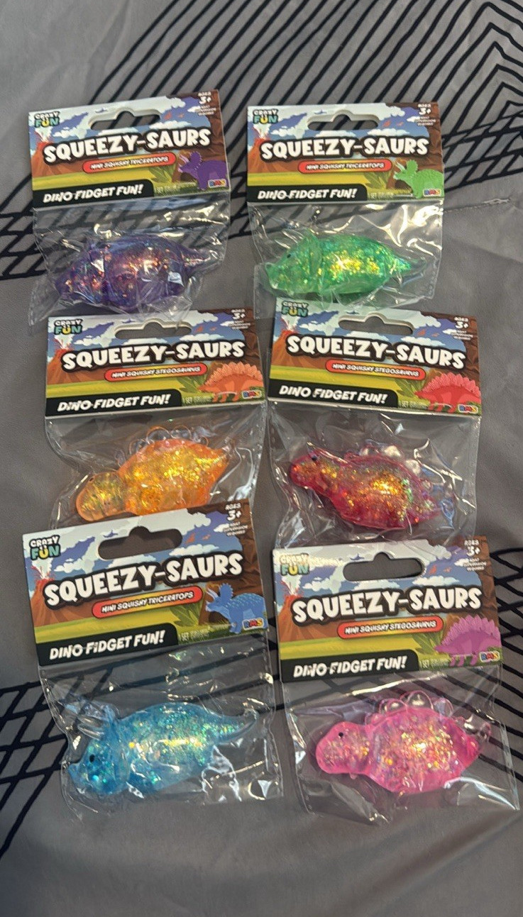 Crazy Fun Squeezy-Saurs Mini Squishy Dino Fidget Toy Lot of 6 Multicolor