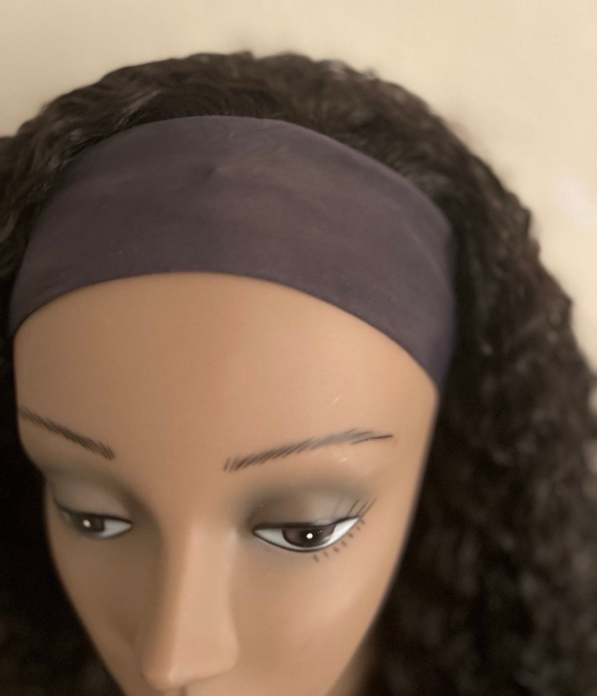 Outre Headband Wig Curly Synthetic Natural Black 28in Capless, Comb, One Size
