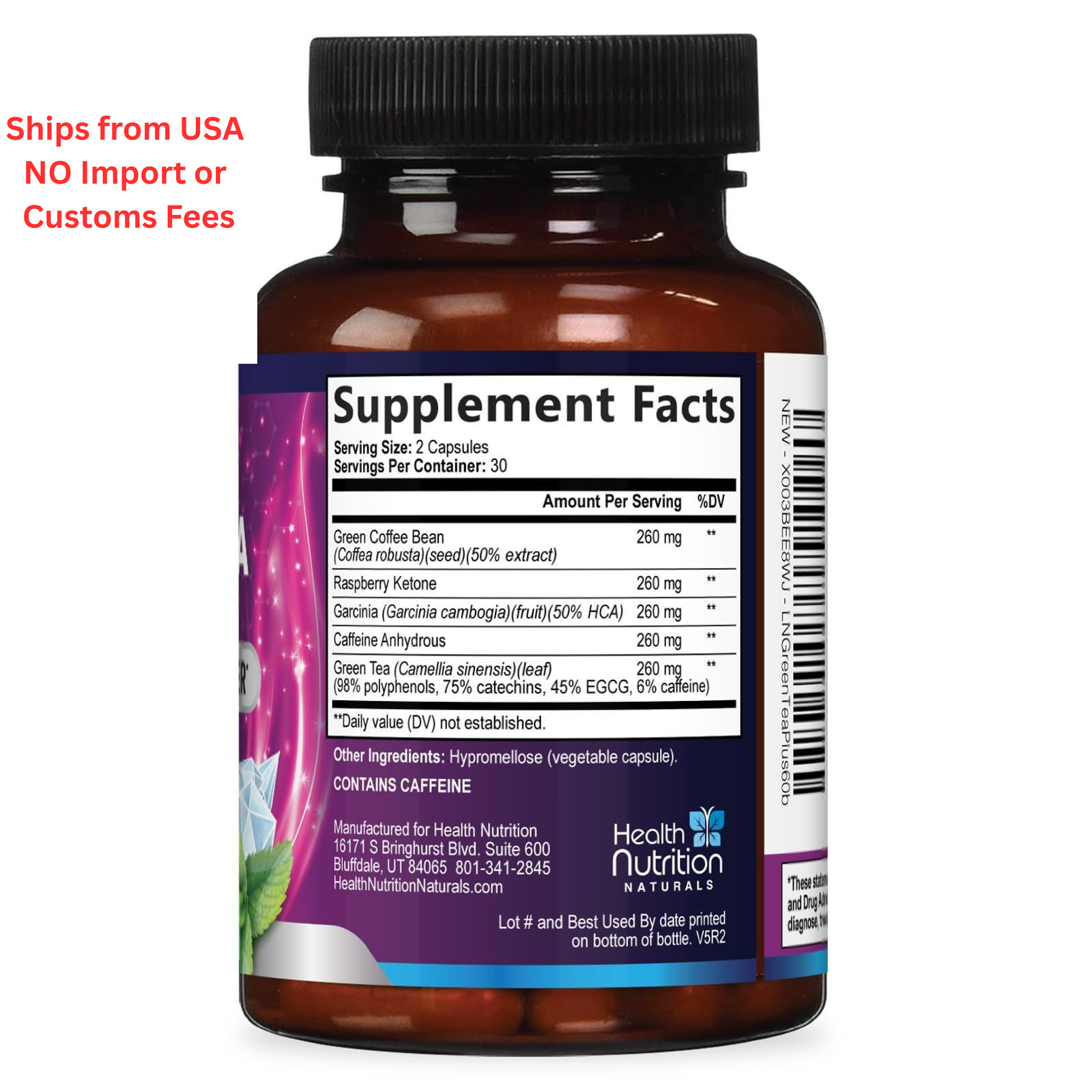 Green Tea Extract Capsules – Standardized 45% EGCG & 98% 60 Count (Pack of 1)