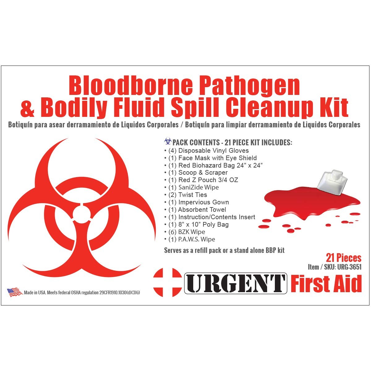 22 Piece Bodily Fluid Clean Up Pack/Bloodborne Pathogen Spill Kit – be OSHA C…
