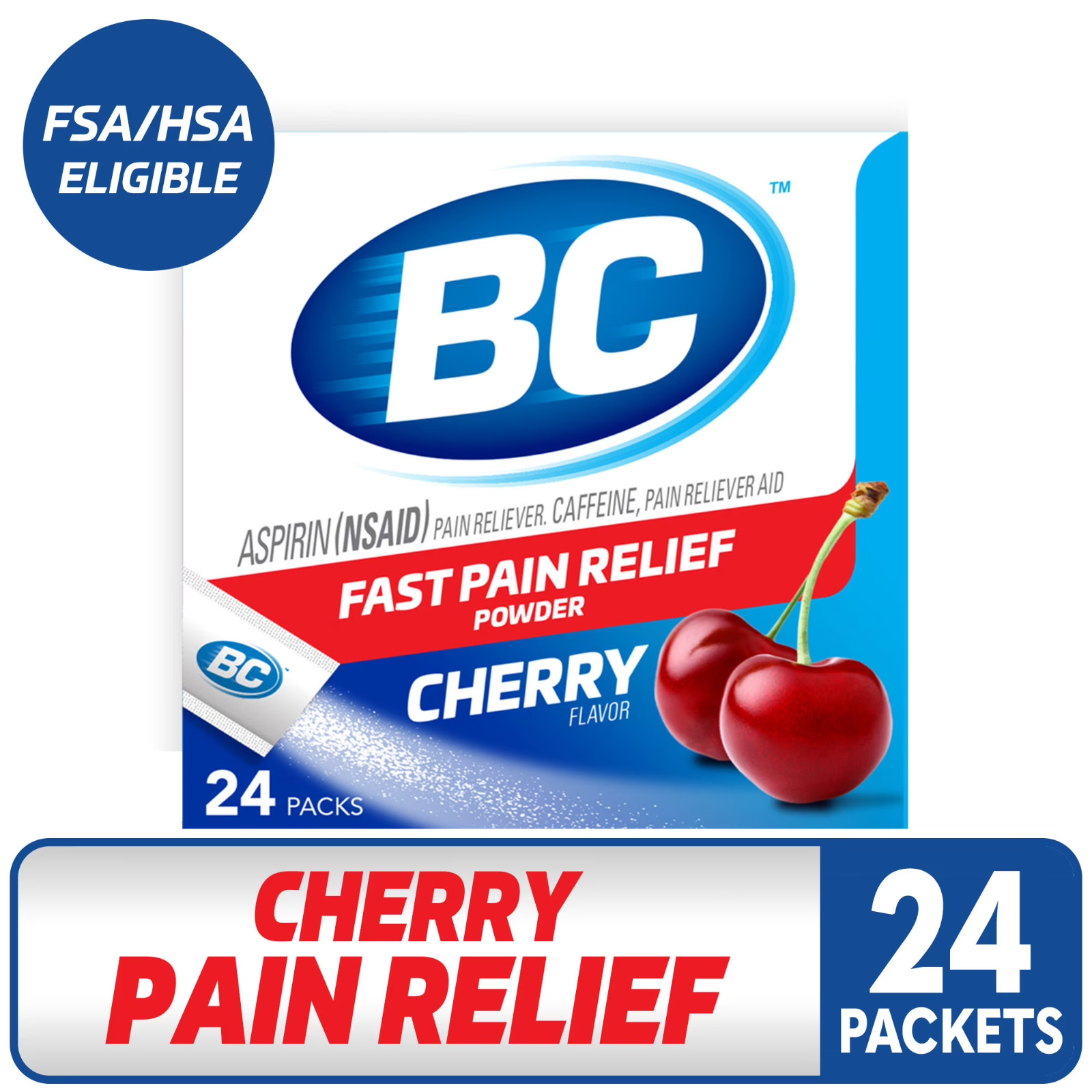 BC Powder Pain Reliever, Cherry Flavor Aspirin Dissolve Packs, Body Aches & Pain