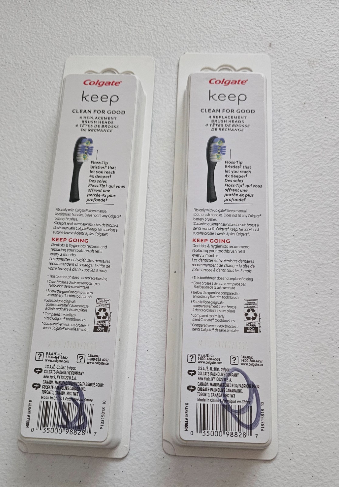 Lot of 2 Colgate Keep Deep Clean Floss-Tip Replacement Brush Heads NEW 8 Heads