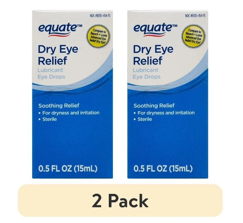 Equate Dry Eye Relief Lubricant Eye Drops, 0.5 fl oz, C (2 pack)