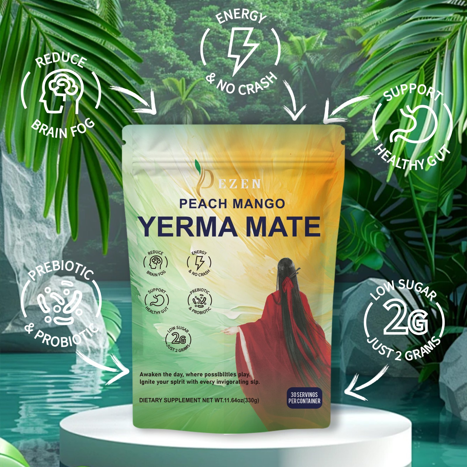 DEZEN Yerba Mate Tea & Calm Magnesium Powder | Combo Pack