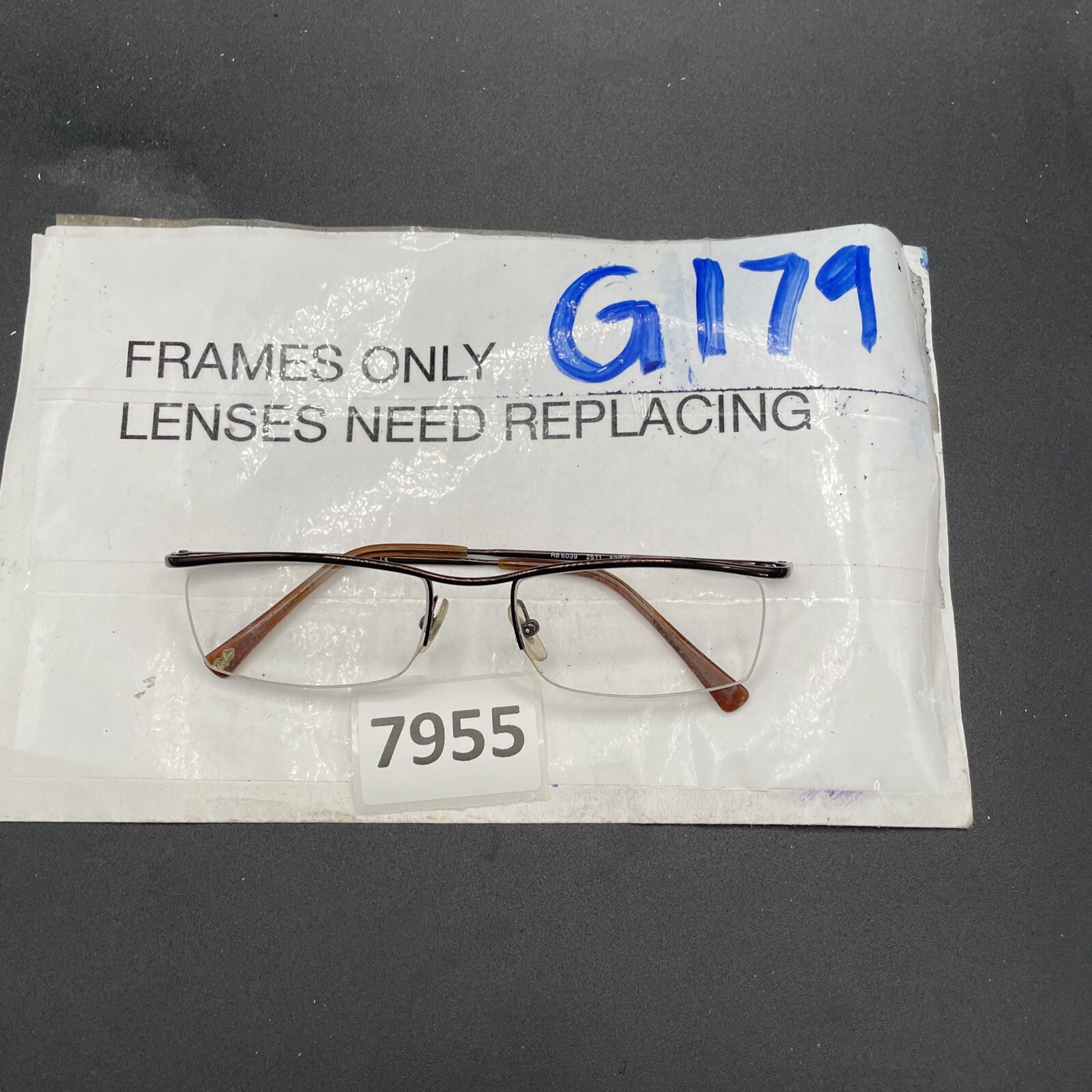 Ray Ban Eyeglasses ITALY RB6039 2511 52-19-135 Brown Metal Half Rimless G179