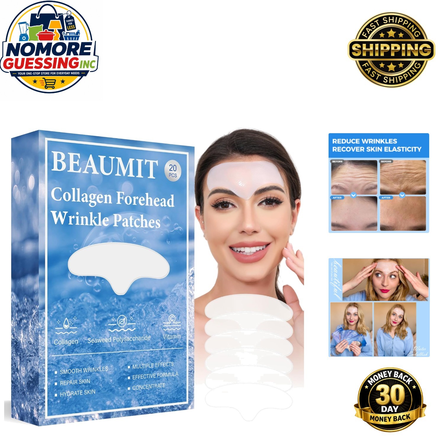 Hypoallergenic Collagen Patches for Forehead – 20 Count Anti-Wrinkle Solution