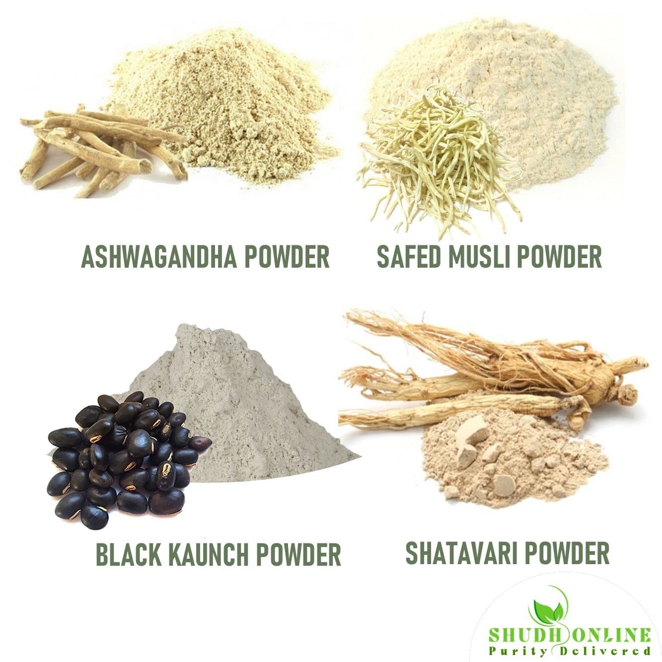 Safed Musli, Ashwagandha, Kaunch, Shatavari Powder Combo (Pack of 50 gram x 4 c