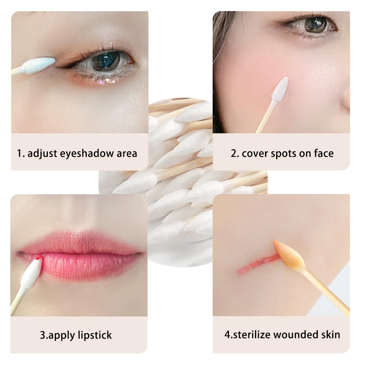 1000PCS Cotton Swabs Bamboo Wooden Handles Cotton Tipped Applicator 3″