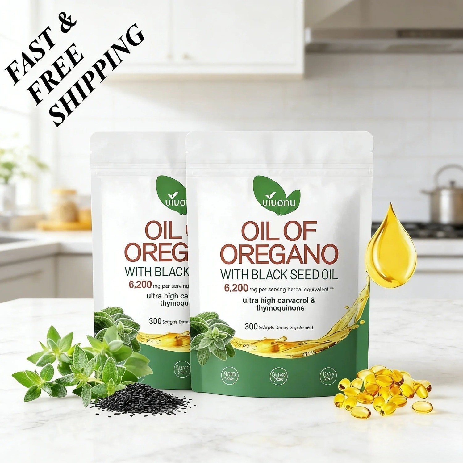 NEW 2PCS Oregano Oil 6200mg with Black Seed Oil.Immune Boosting Capsules