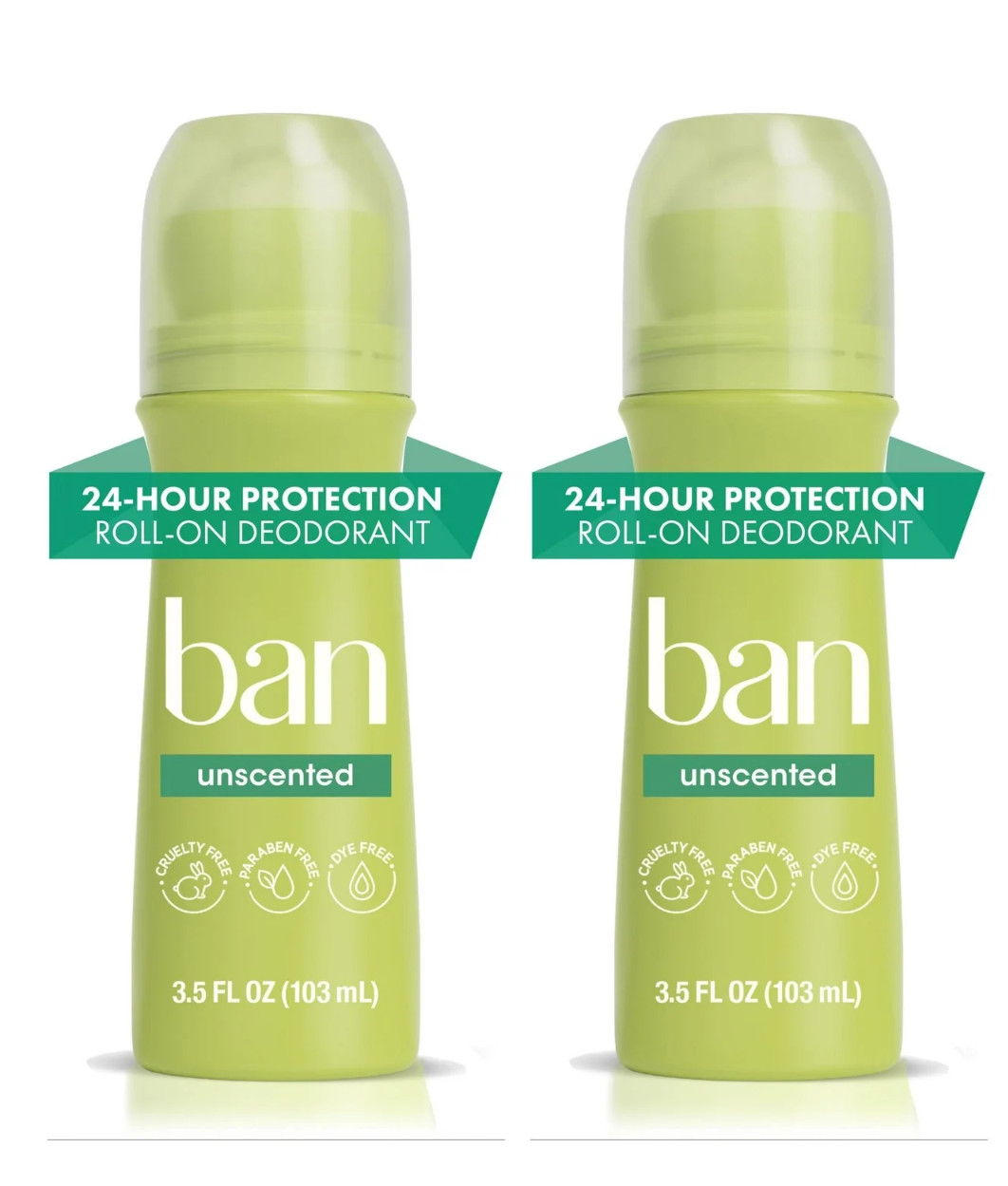 Ban Original Unscented 24-hour Invisible Antiperspirant, Roll-on, 3.5 oz, 2 Pack