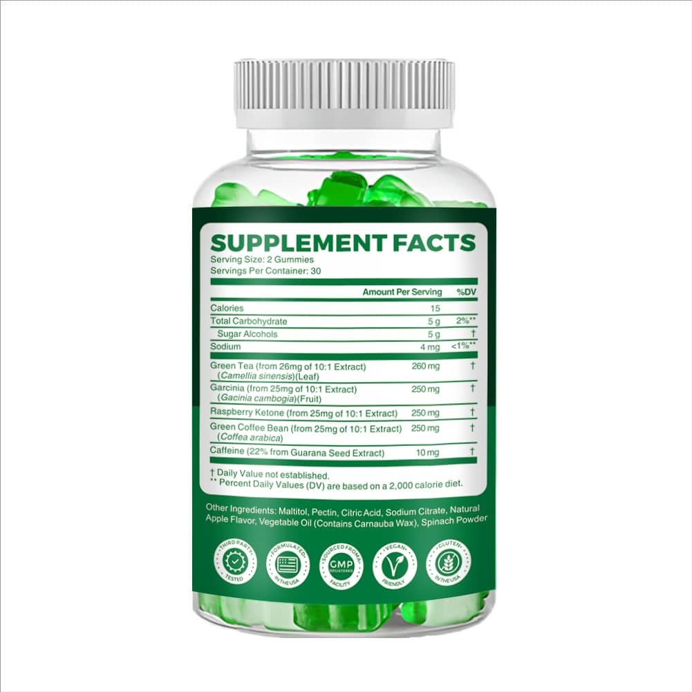 Fat Burner Green Tea Gummies, Metabolism & Weight Loss Supplements 60 Each