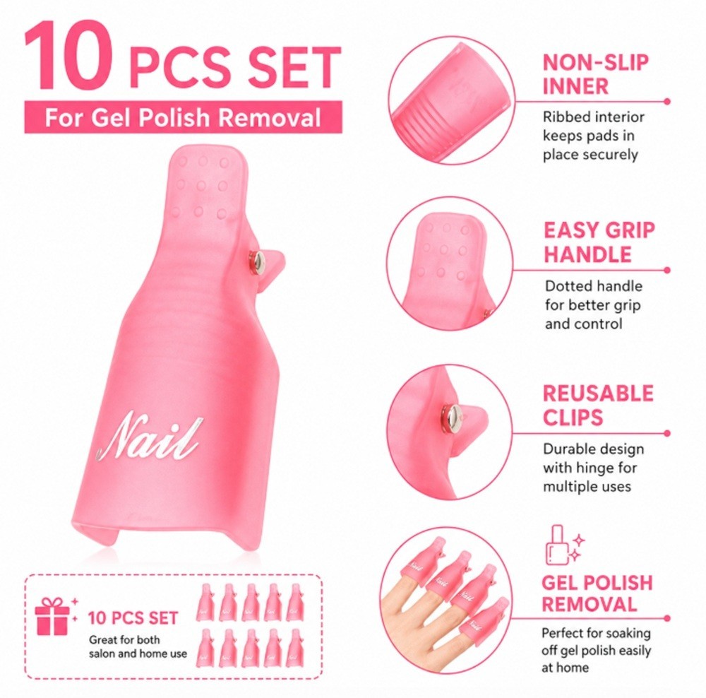 10 Pack Gel Nail Polish Soak Off Clips Manicure Pedicure Wrap Holders