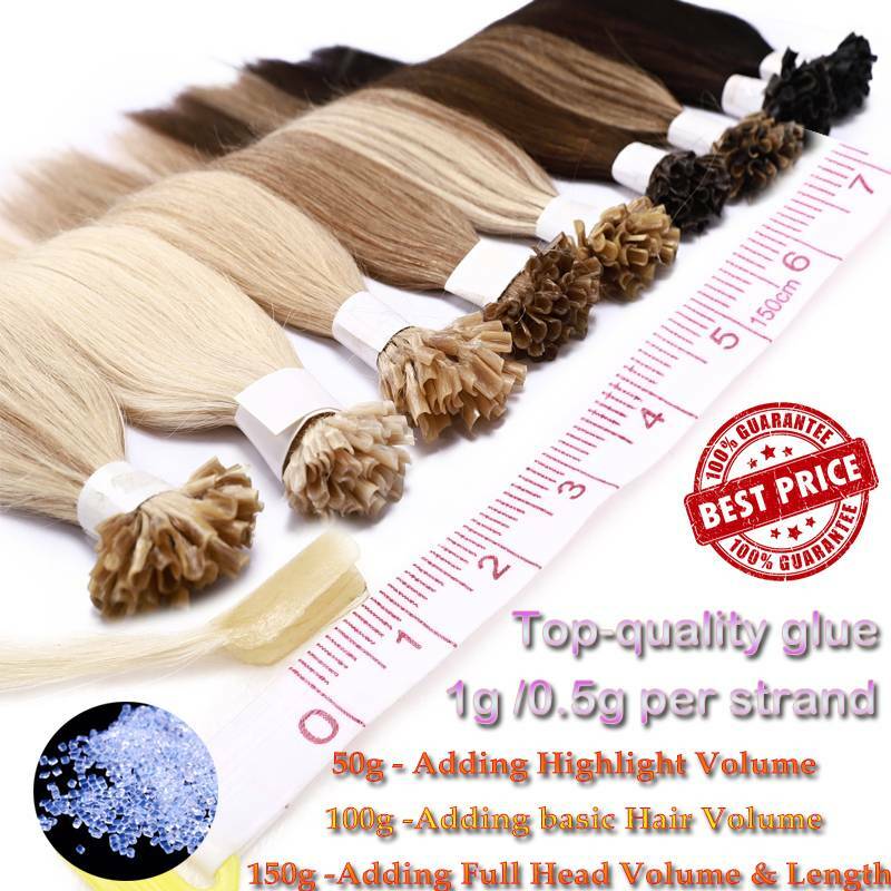1g Hair Extensions Pre Bonded U Tip Nail Hair Keratin 100% Real Remy Human Hair