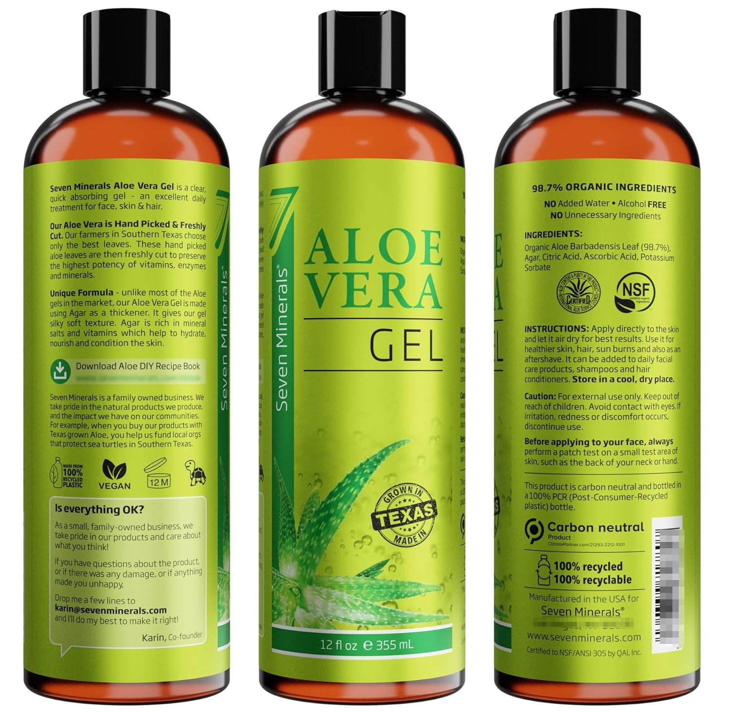 Organic Aloe Vera Gel from Freshly Cut 100% Pure Aloe – Big 12Oz – Highestqualit