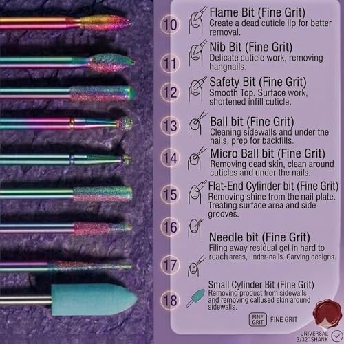 Set: 3/32 Inch Carbide Cuticle Ceramic Nail Bits for Nail 30Pcs Nail Drill Bits