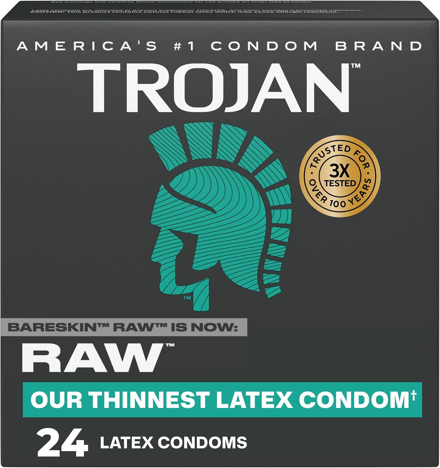 Trojan Raw Thin Latex Lubricated Condoms 24 Count Premium Protection