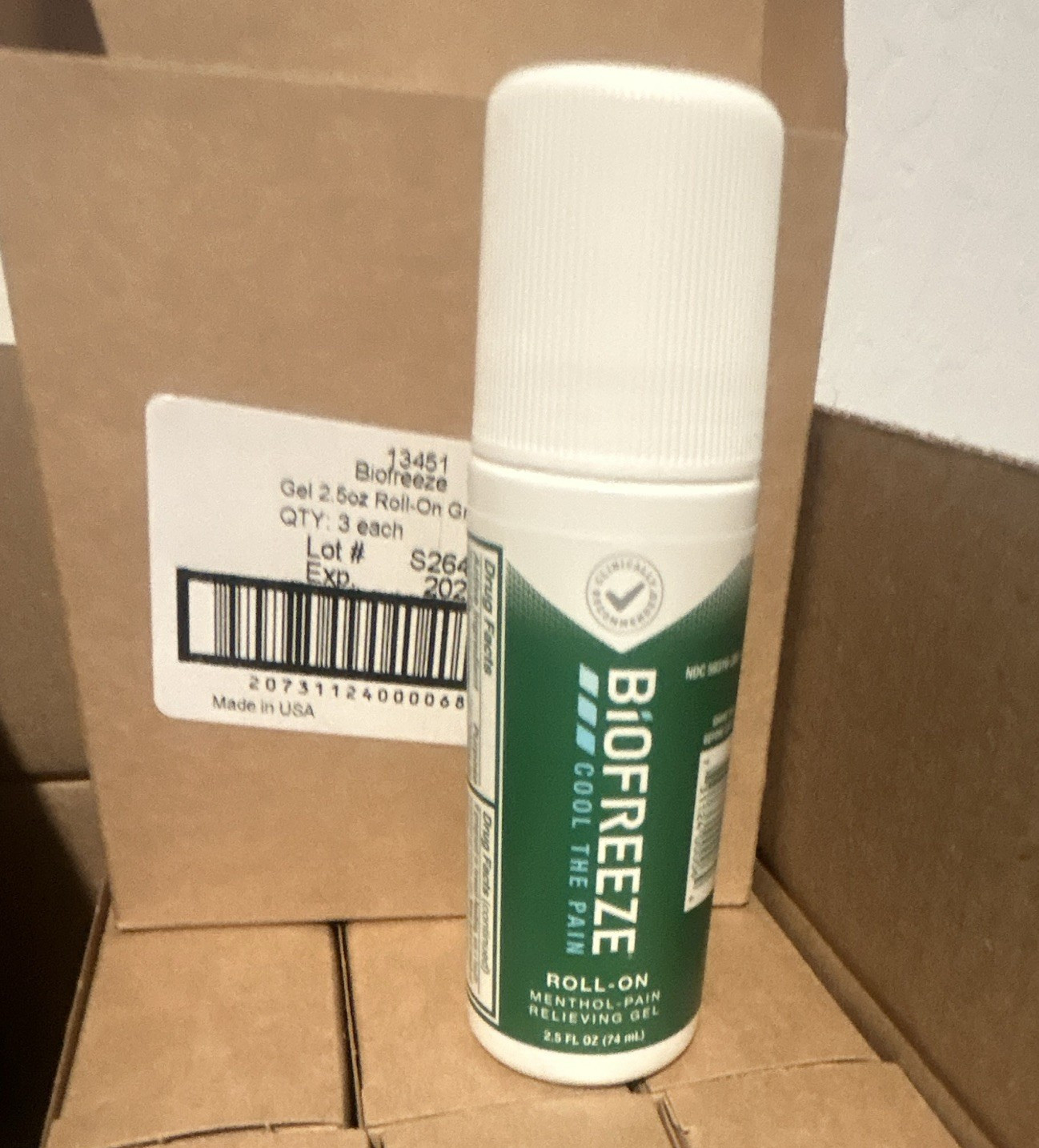 (3PACK )Biofreeze Menthol Roll-On Pain Relief Gel, Topical 2.5 fl oz (74 mL)