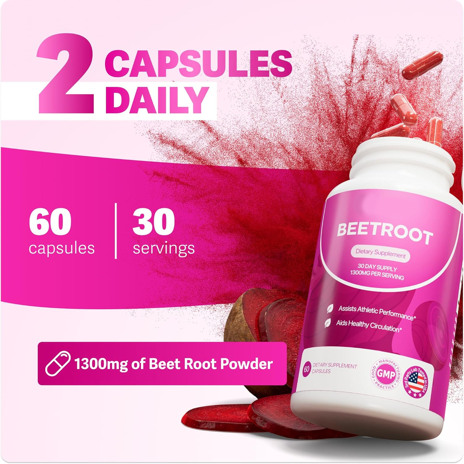 Rosabella Organic Beetroot 1300mg 3-Pk – Circulation & Vitality – 180ct