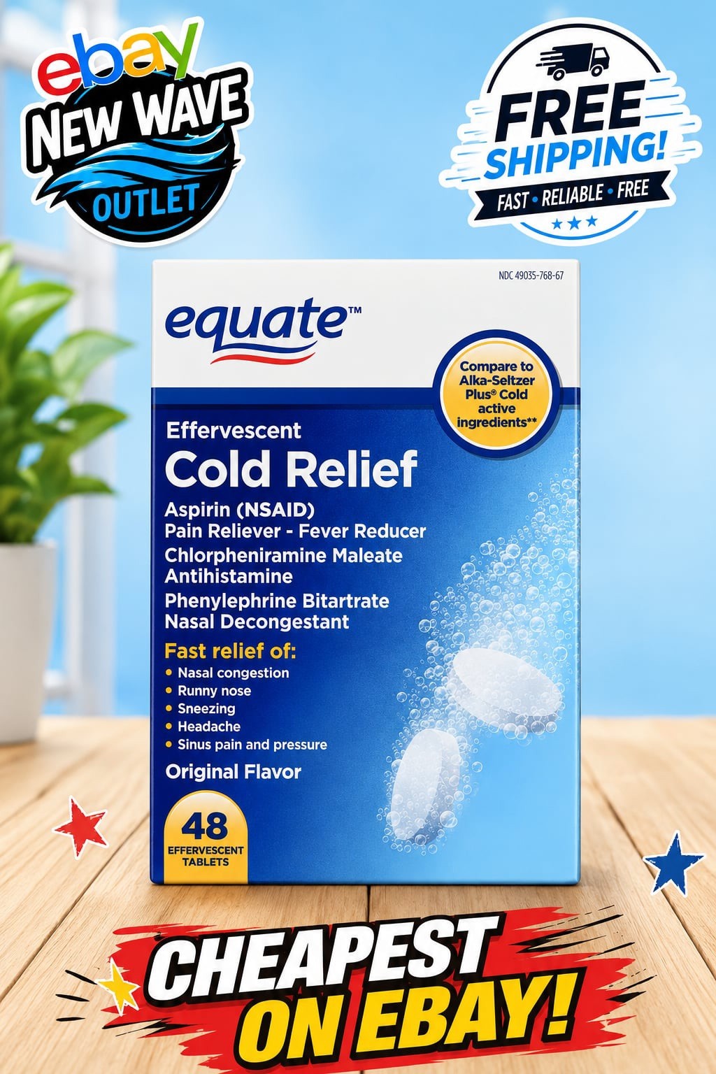 Equate Effervescent Cold Relief Tablets 48 Count vs Alka-Seltzer Plus Cold