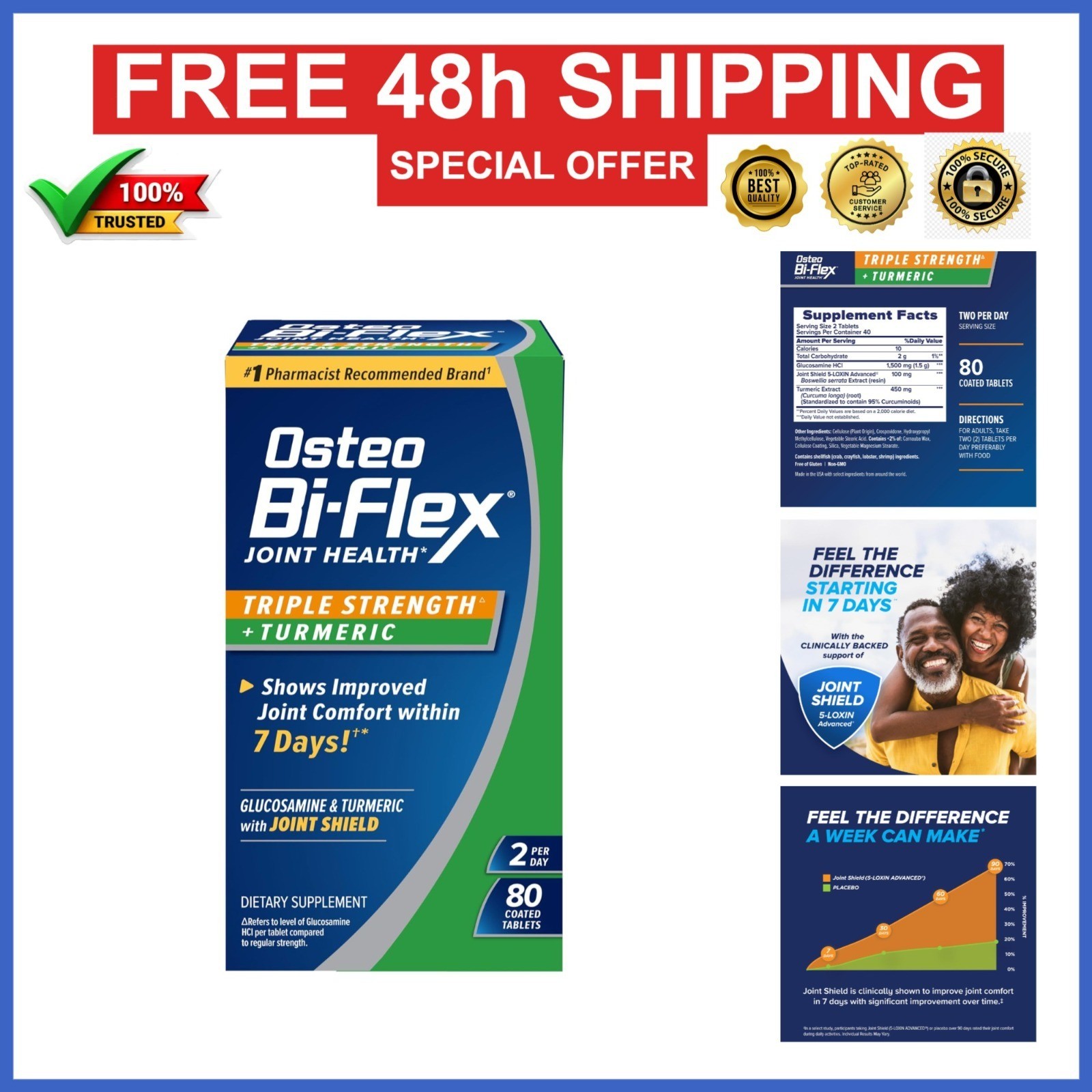 Osteo Bi-Flex Triple Strength Glucosamine with Turmeric, 80 Tablets