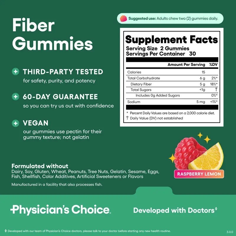 Physician’s Choice Fiber Gummies for Digestive Health & Regularity – Raspberry L