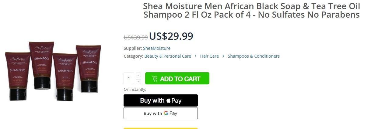 Lot of 4~Shea Moisture Men African Black Soap and Tea Tree Oil Shampoo 2oz each