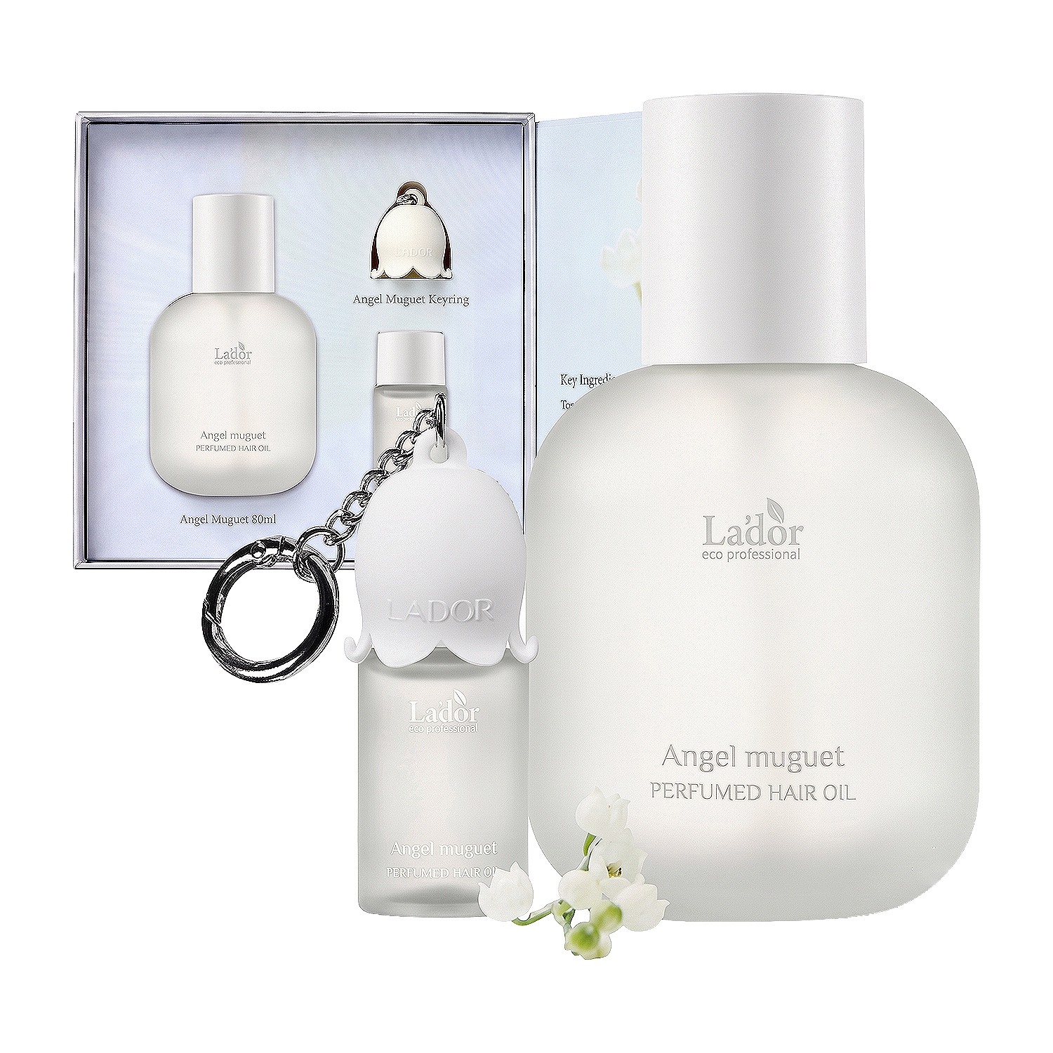 Lador Perfumed Hair Oil Angel Muguet 80ml Gift Set Keyring 10ml Essence Serum