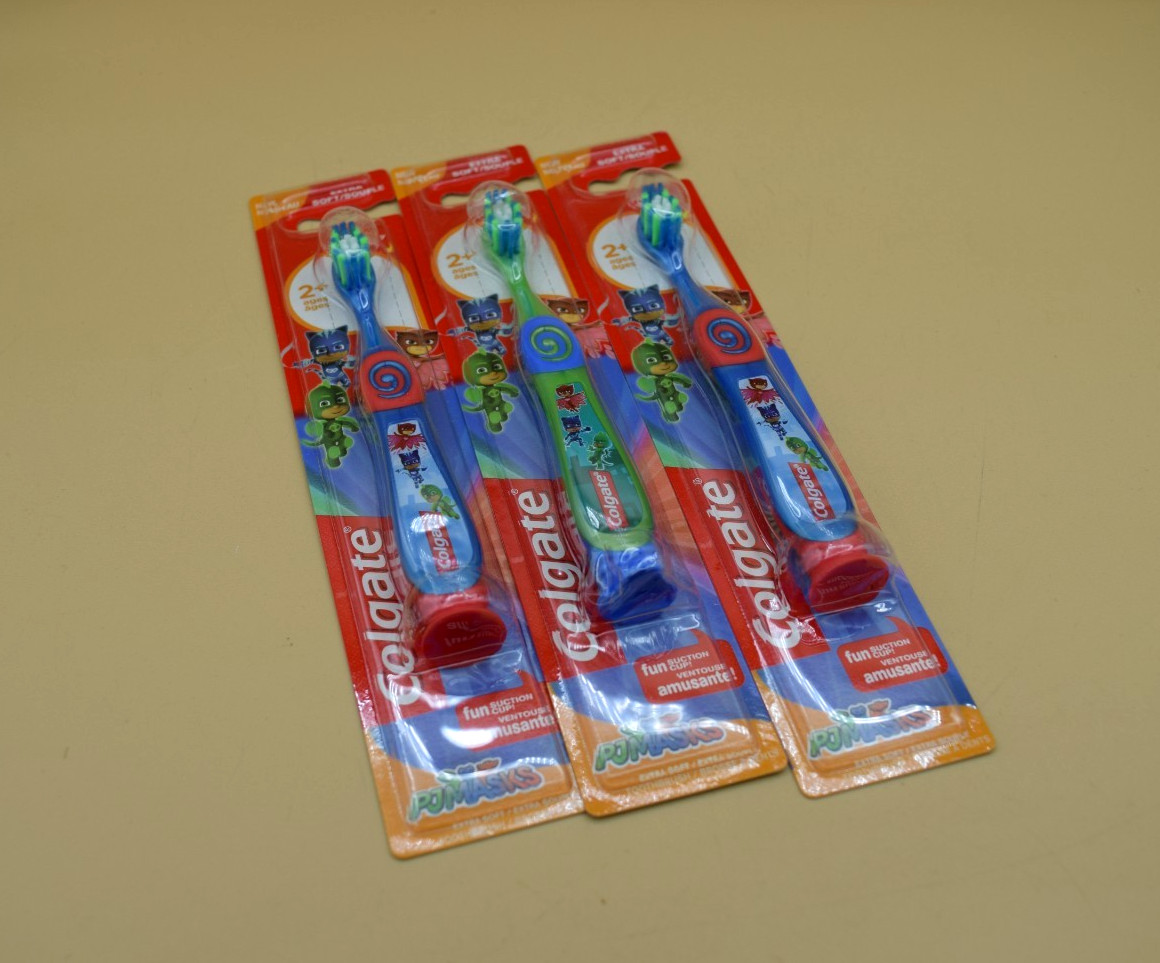 3 Colgate PJ Masks Toothbrush for Kids 2-5 Years Old, Extra Soft w/ Suction Cup