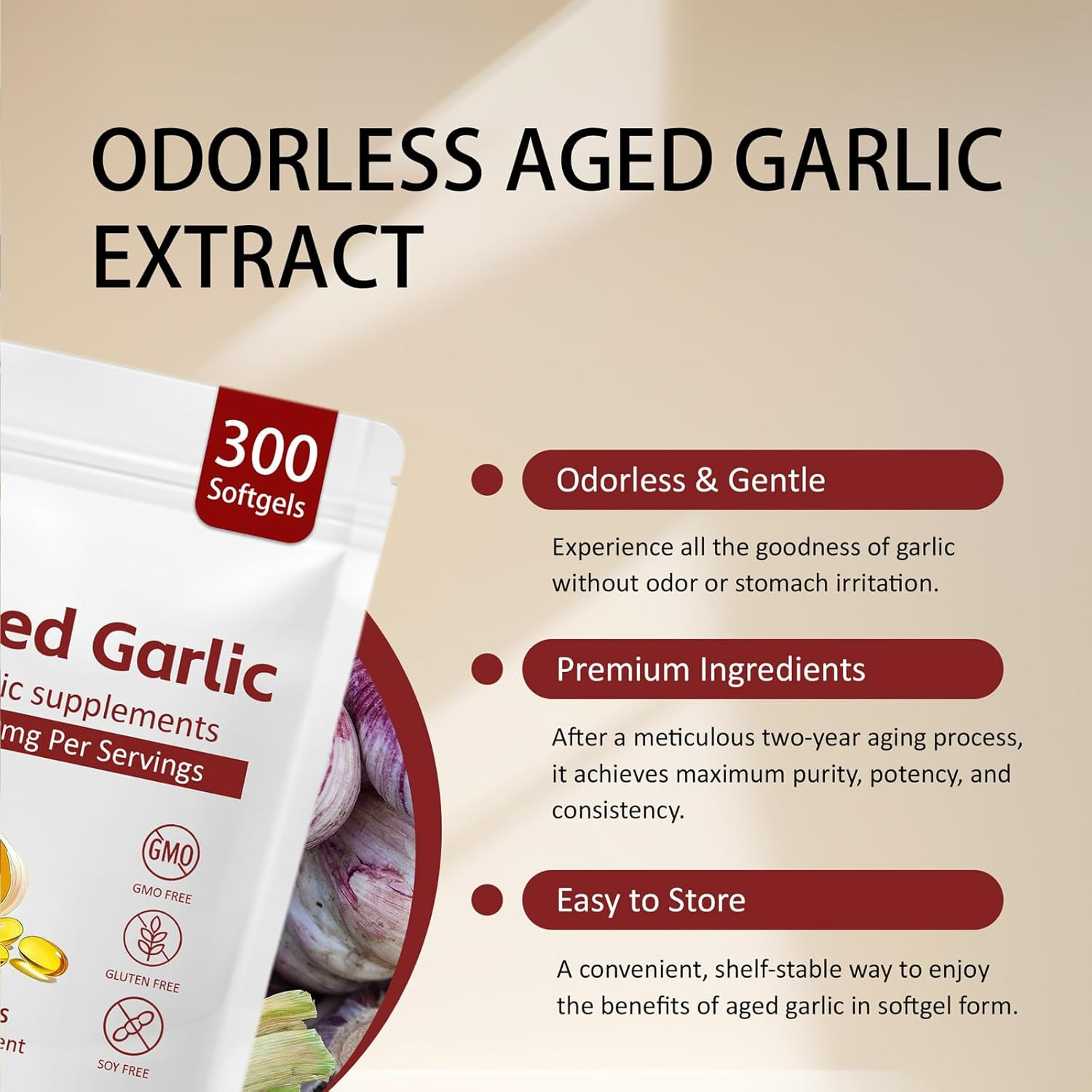 Aged Garlic Extract, 300 Softgels, 7500mg Odorless | Heart & Immune US