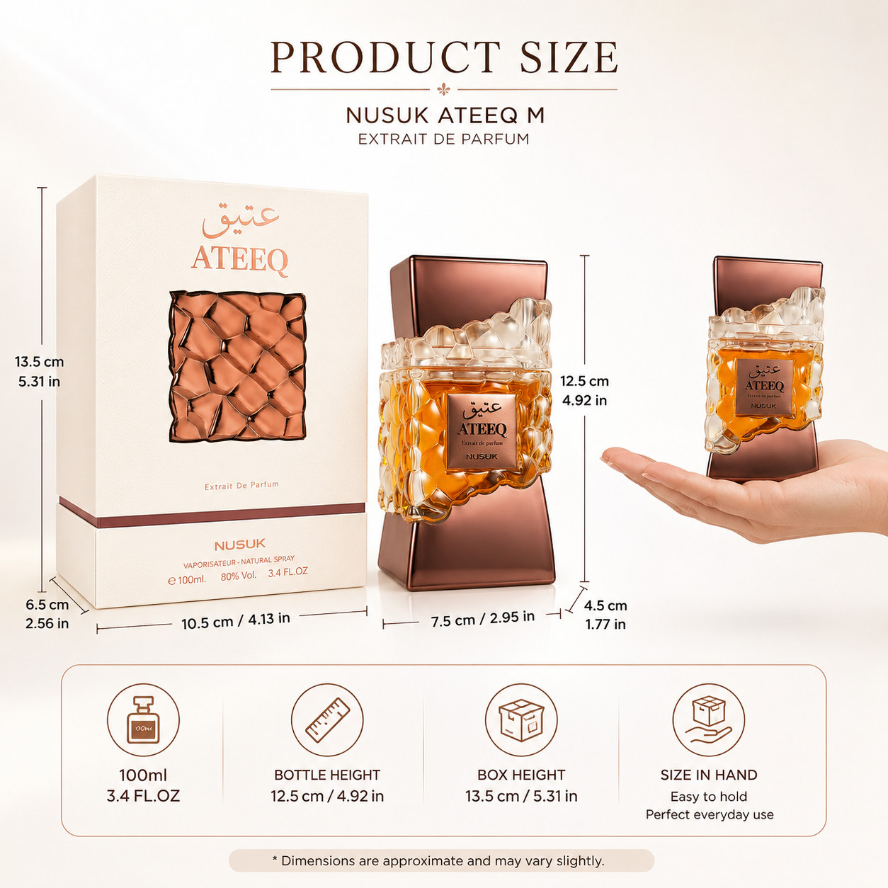 Nusuk Ateeq M Extrait De Parfum Men 3.4 oz 100ml Amber Woody Spray