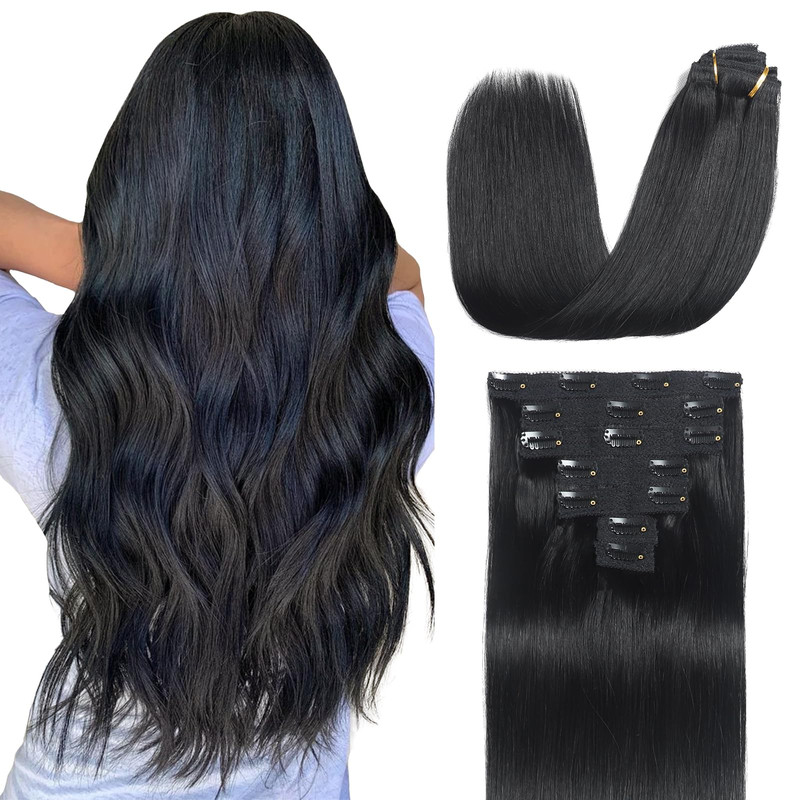 Sisily Clip In Hair Extensions Real Human Hair 14 Inch 120G Jet Black 100