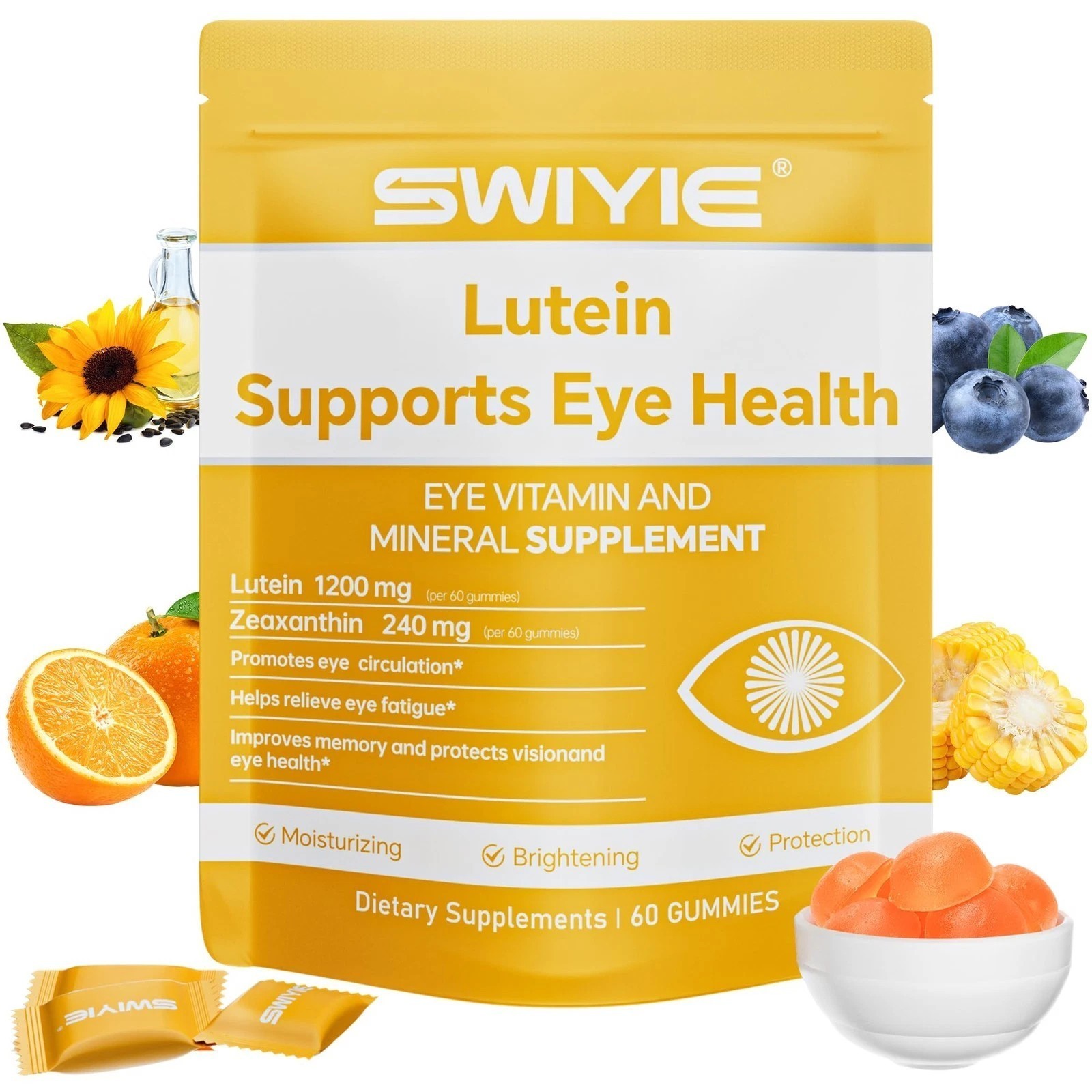 Lutein Zeaxanthin Gummies 40mg Eye Health Vitamins A C E Blueberry 60ct