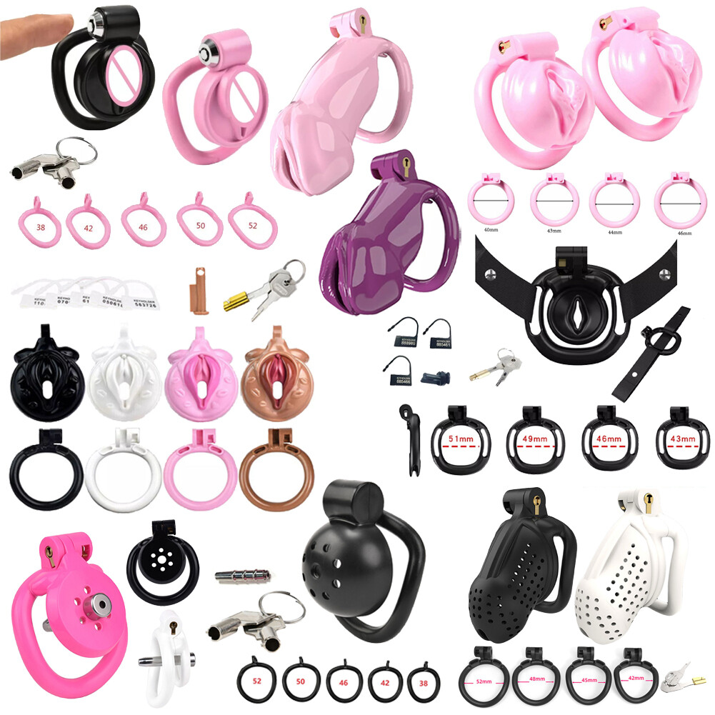 Male Click & Lock ABS Pink Chastity Cage Sissy Cage Lock Realistic Chastity Cage