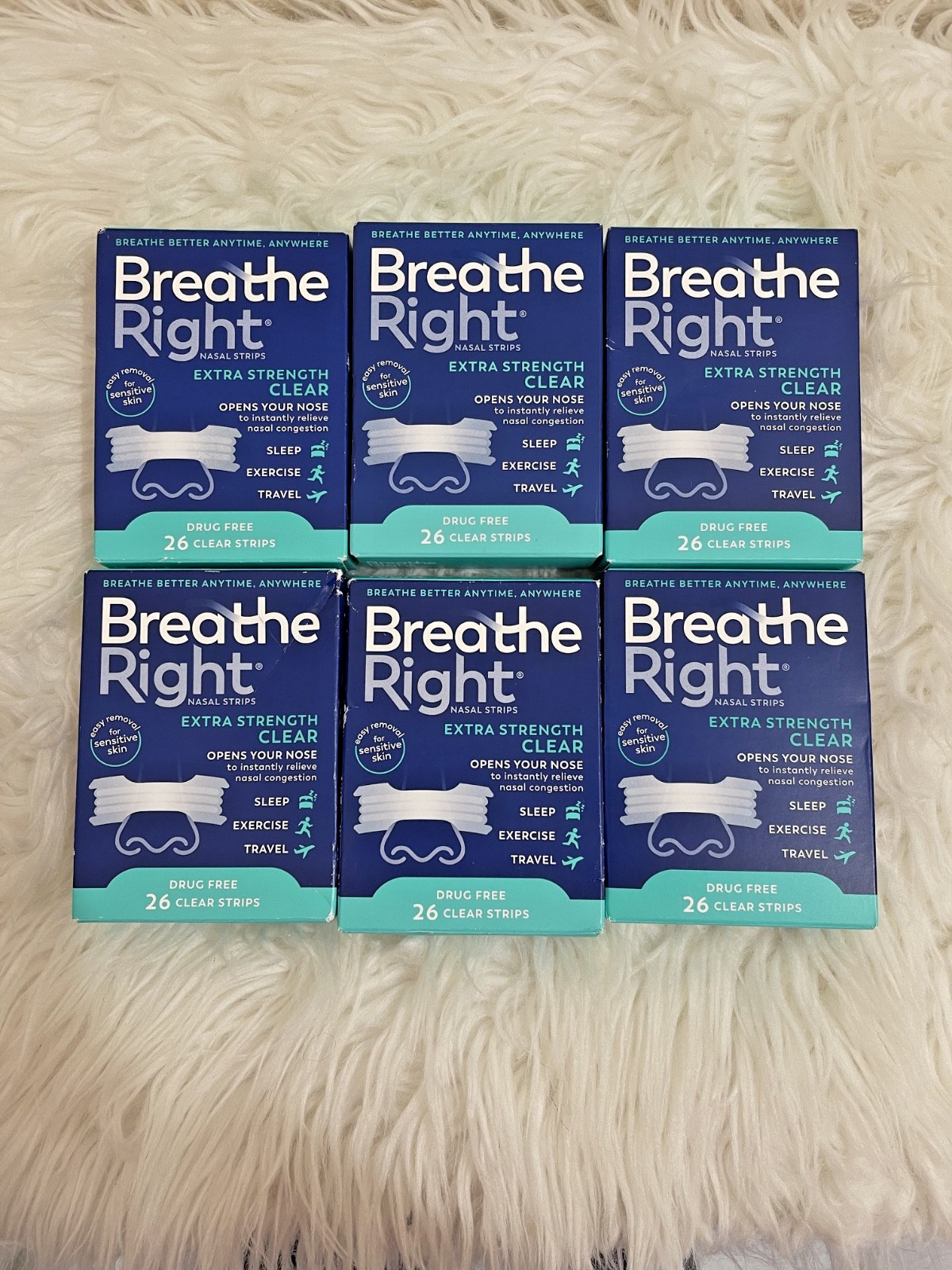 156 BREATHE RIGHT NASAL STRIPS, EXTRA STRENGTH CLEAR~SENSITIVE SKIN 6×26 Ct NEW.