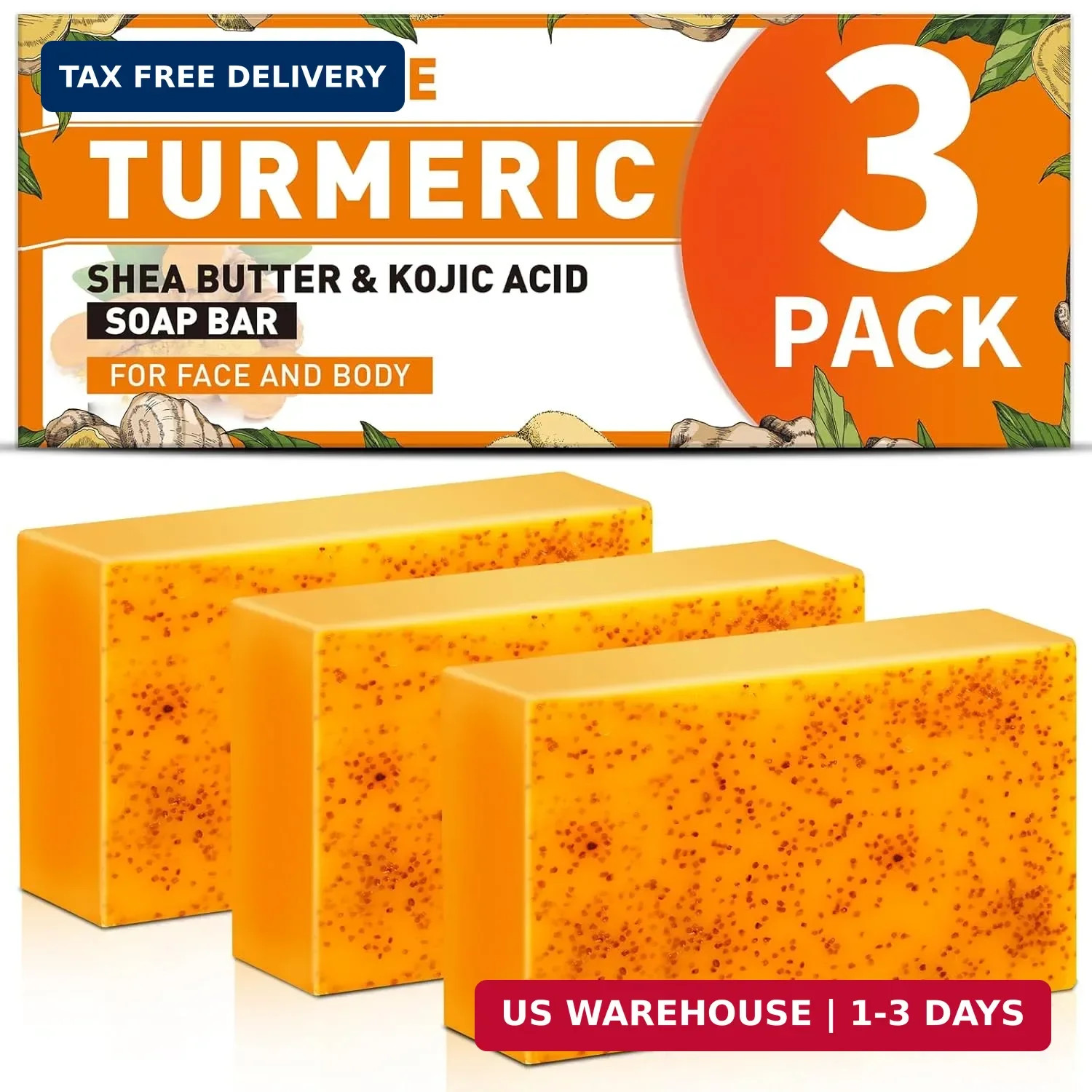 3 Pack Turmeric Kojic Acid Soap Bars – Infused with Retinol, Hydrolyzed Collagen