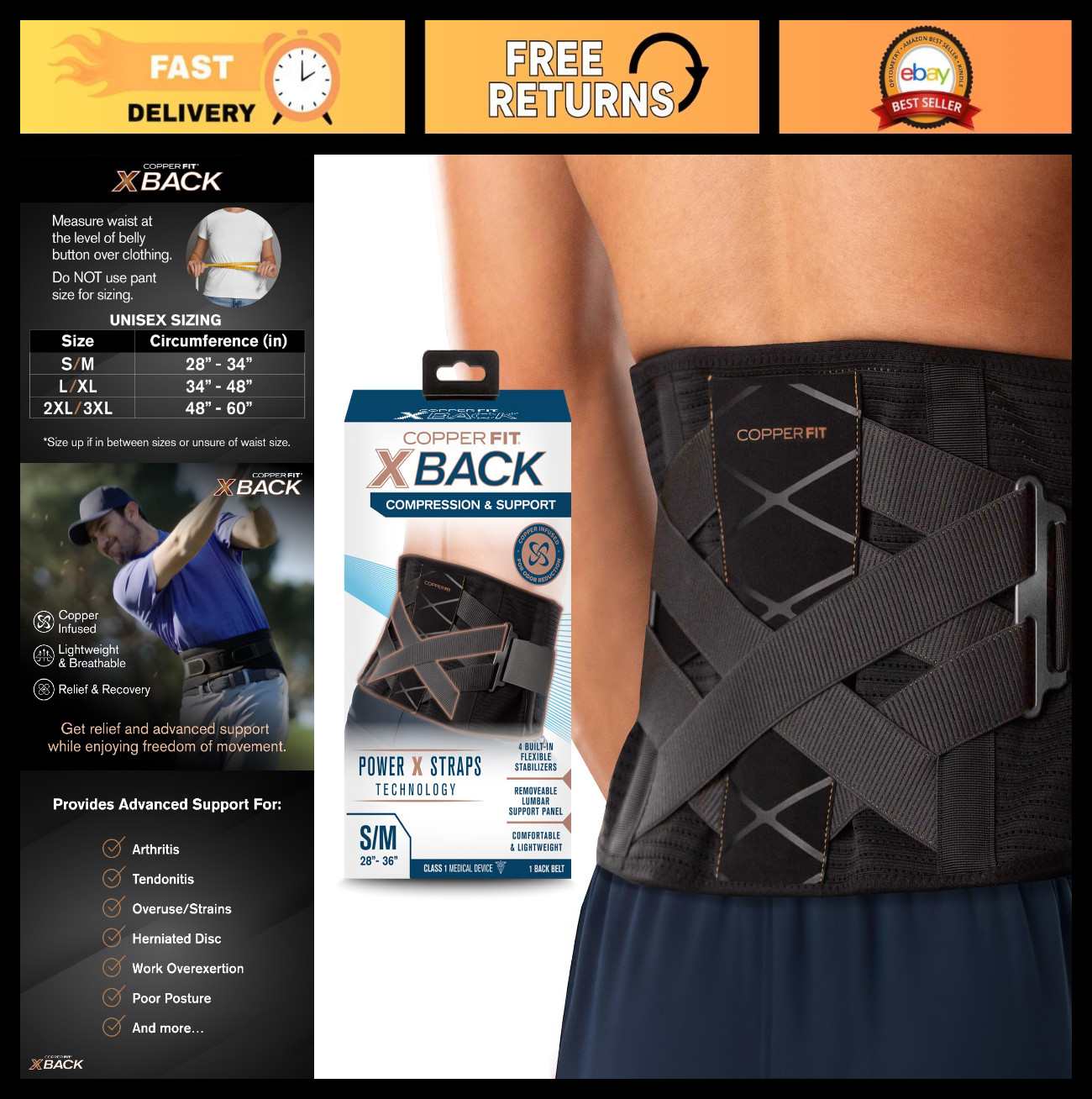 Adjustable Lumbar Support Back Brace for Lower Back Pain Relief, Sciatica & Post
