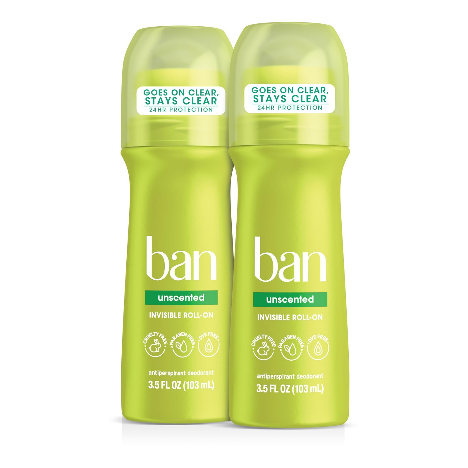 Ban Invisible Roll-on Antiperspirant Deodorant 3.5 Fl Oz (Pack of 2), Clear
