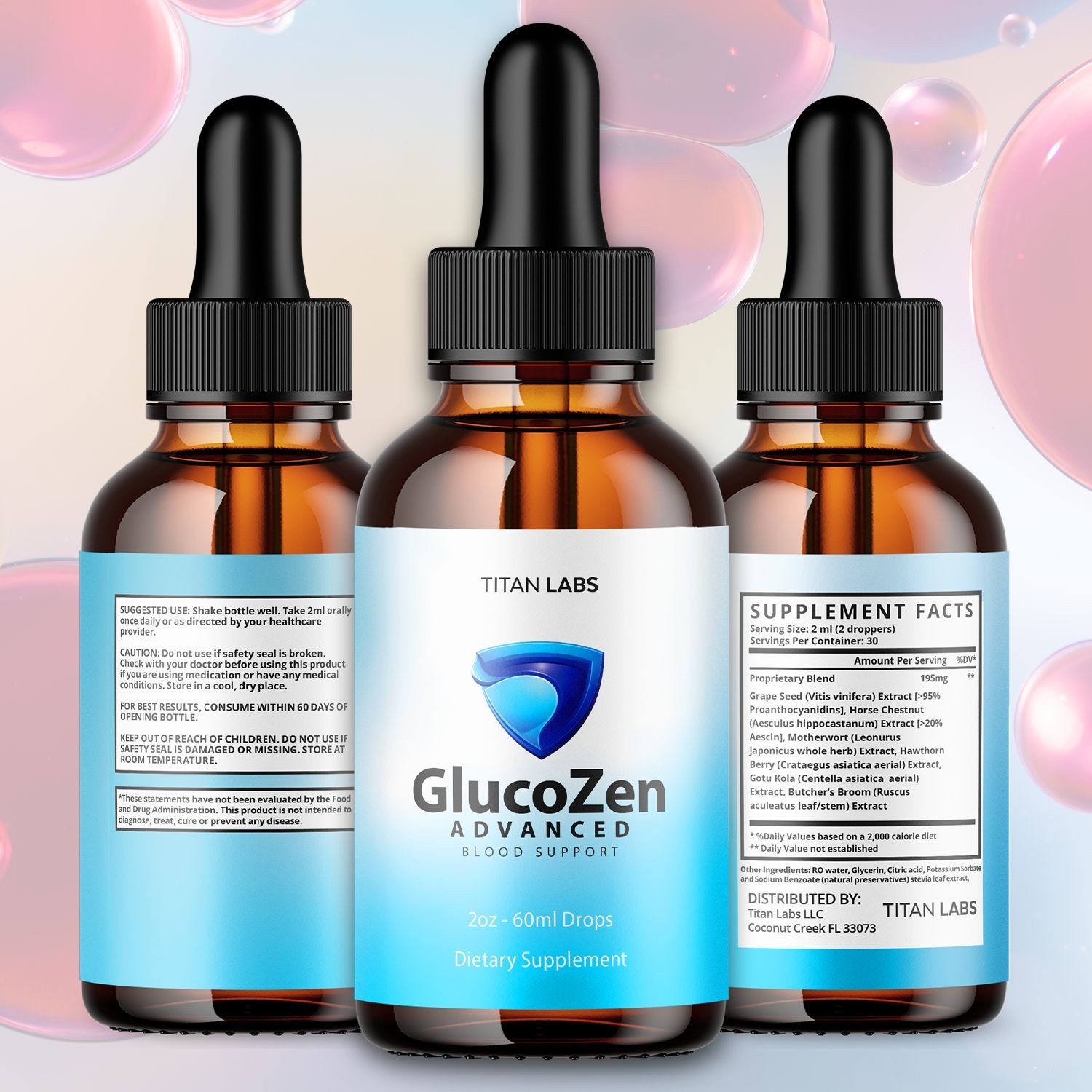 (2 Pack) GlucoZen Drops Advanced Blood Support Supplement Gluco Zen 60 Servings