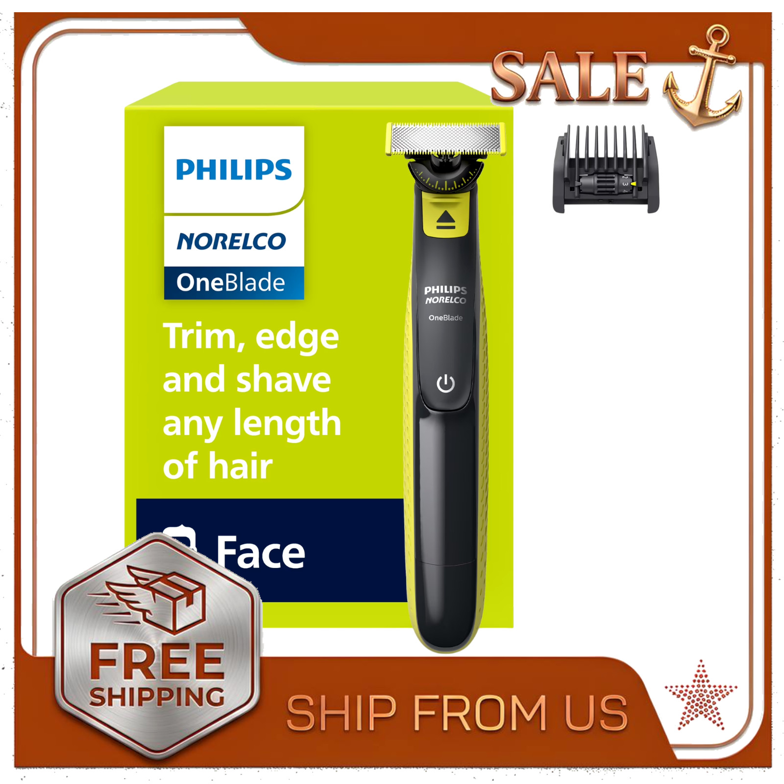 Philips Norelco OneBlade 360 Face Trimmer Shaver USB Rechargeable