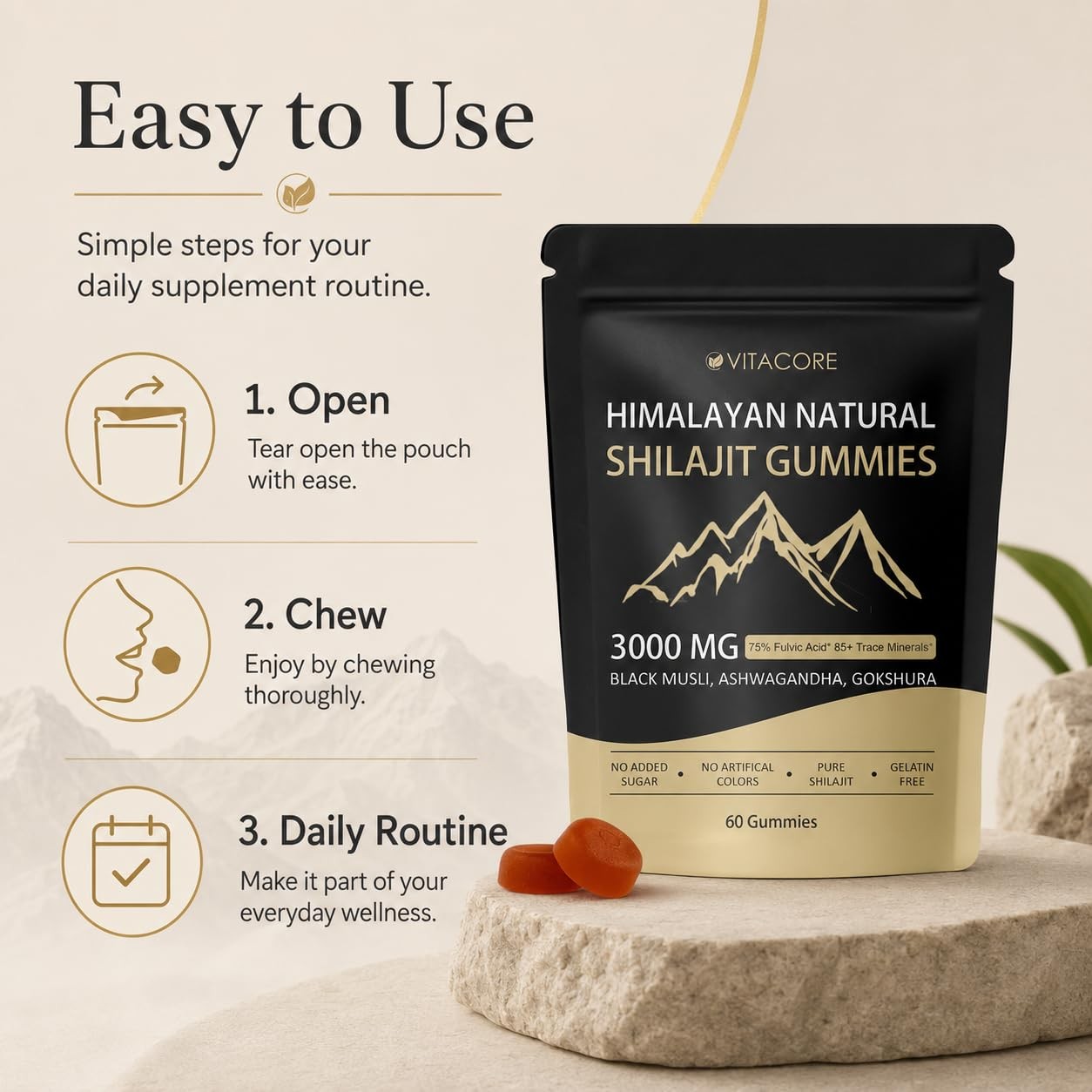 Himalayan Shilajit Gummies with Fulvic Acid 60 Count Shilajit Supplements