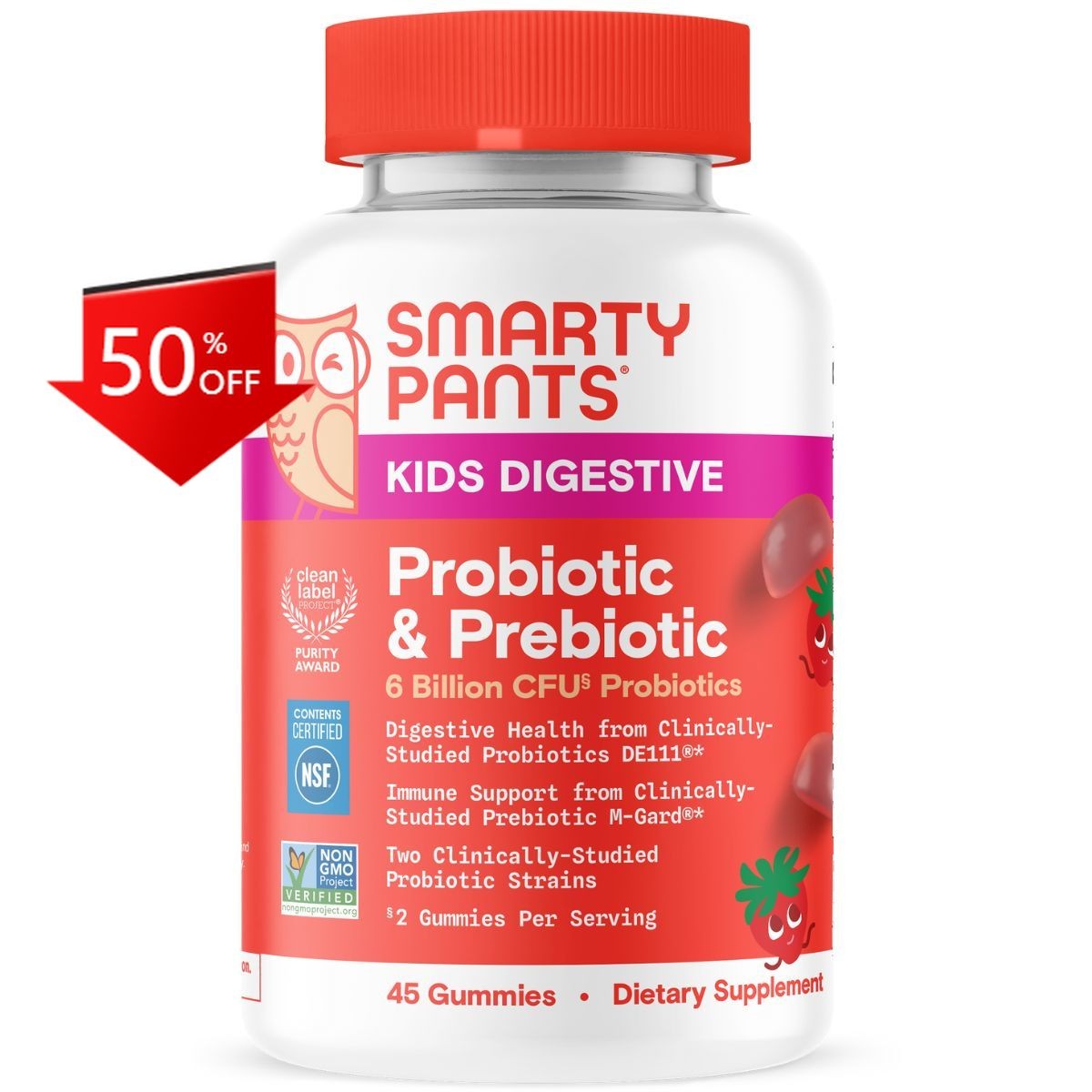 SmartyPants Kids Prebiotic & Probiotic & Digestive Health Vitamins – 45 ct