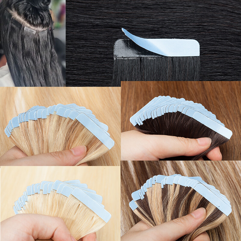 Invisible Tape In Skin Weft Real Remy Human Hair Extensions Wavy Thick Glue 150G