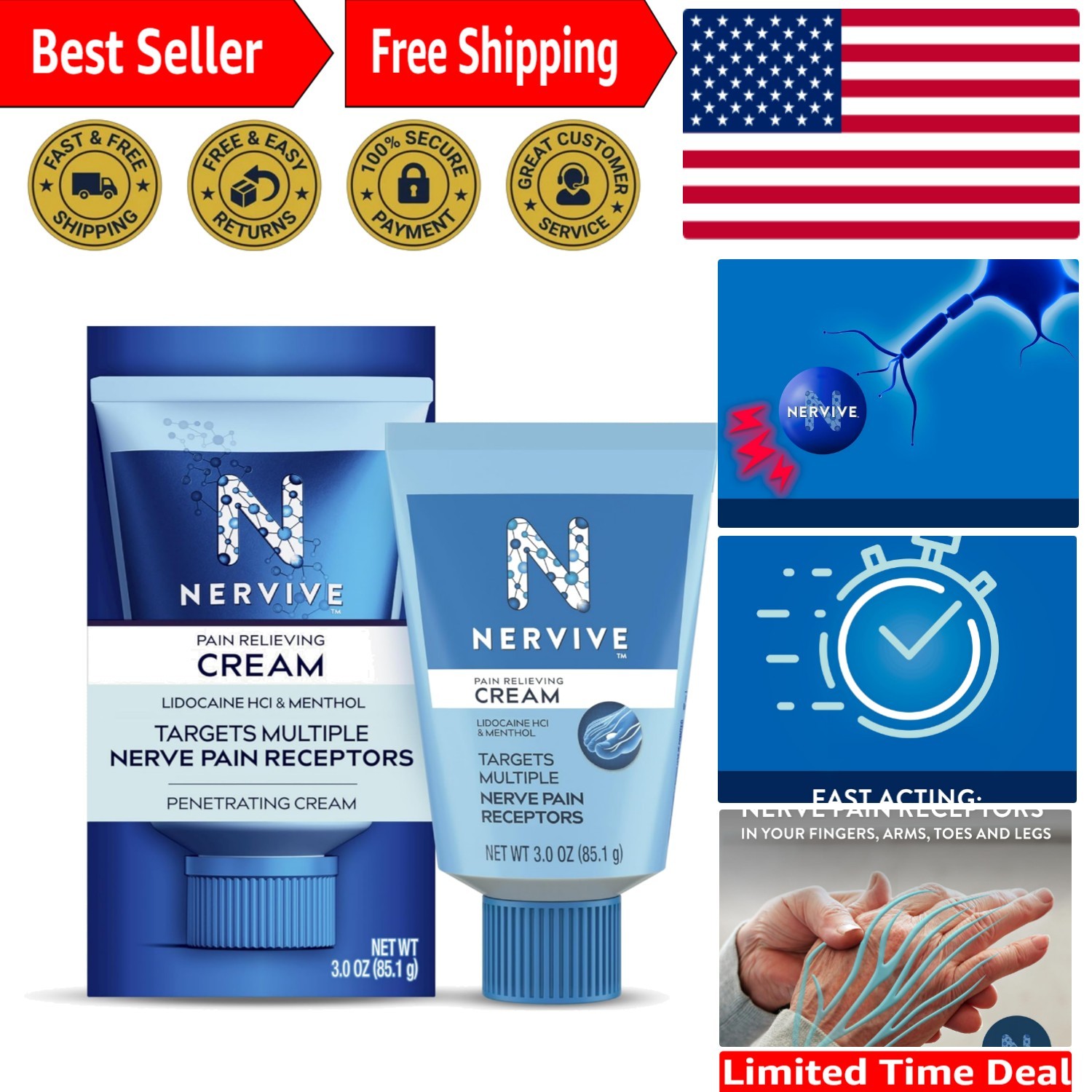 Fast-Acting Pain Relief Cream with Lidocaine & Menthol, 3oz – Targeted Formula
